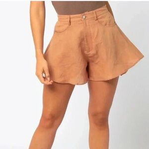 Olivaceous Aragon Linen Flare Shorts